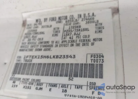 1990 Ford F150 from USA, damaged, VIN 1FTEX15H6LKB23543